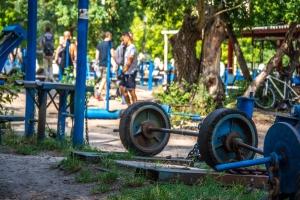 Outdoor Gym in Hydropark. Trukhaniv Island, Kyiv